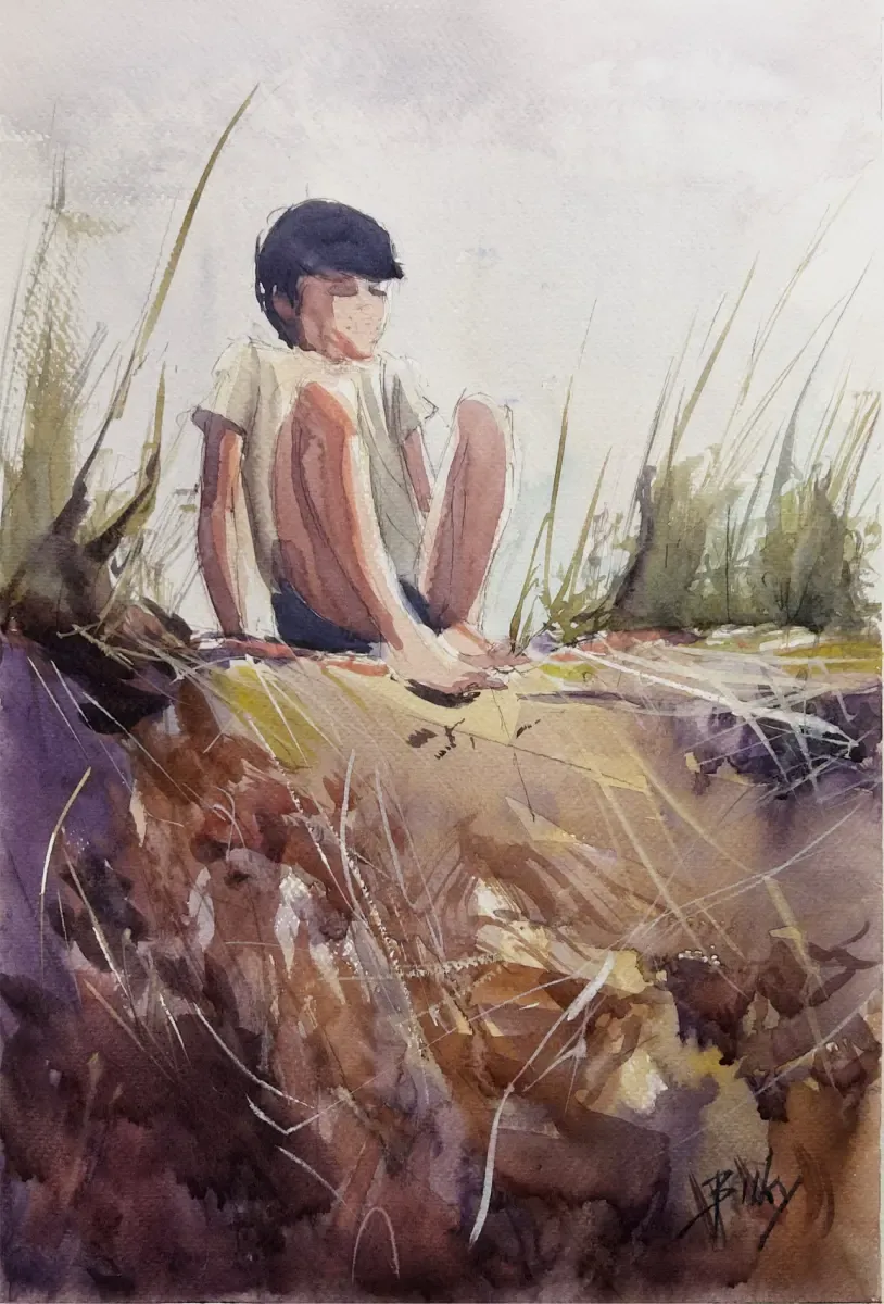 Sitting on the Dune, painting by Szabolcs Brezovsky