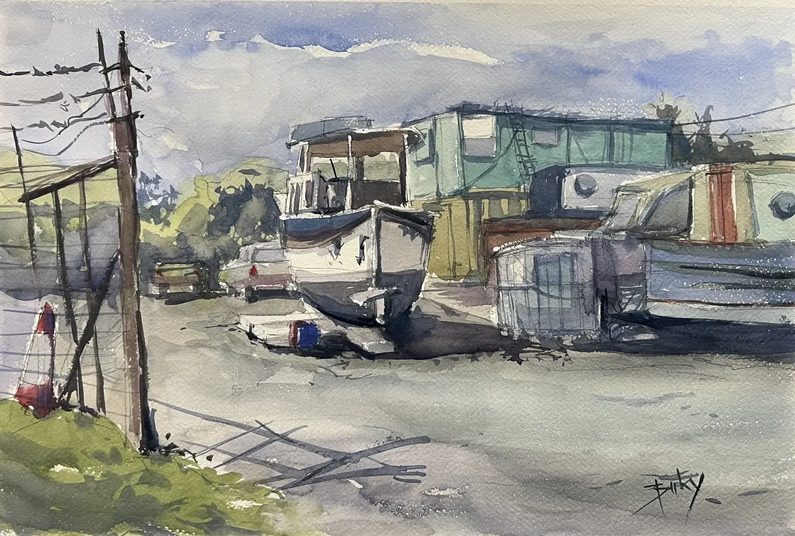 Boat Yard, painting by Szabolcs Brezovsky