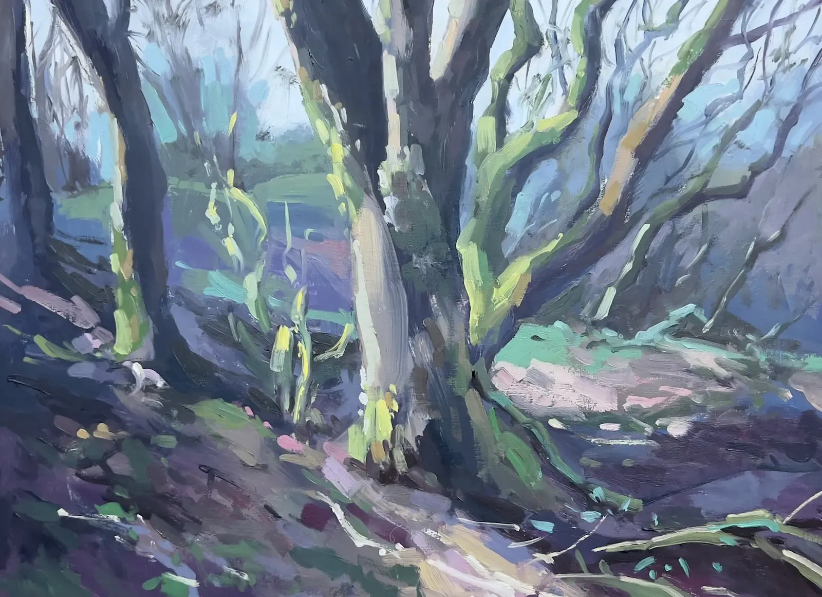 Mossy Trunks, painting by Szabolcs Brezovsky
