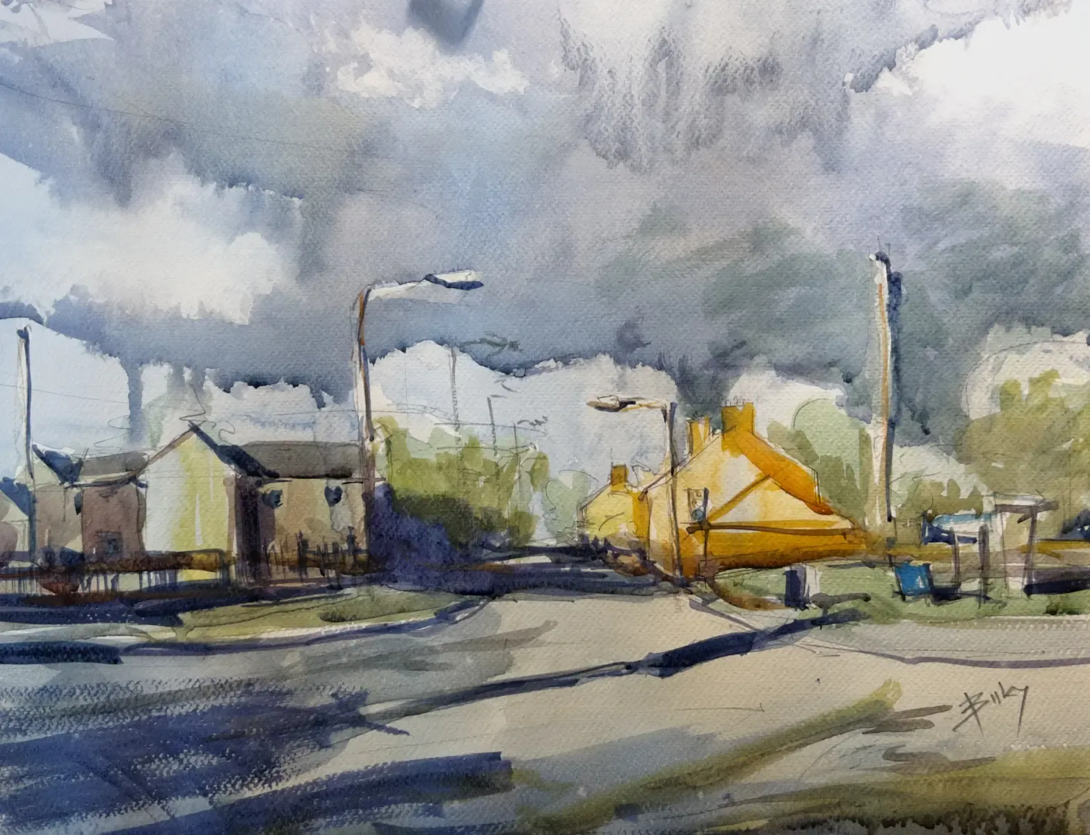 Sunset in Lostock, painting by Szabolcs Brezovsky