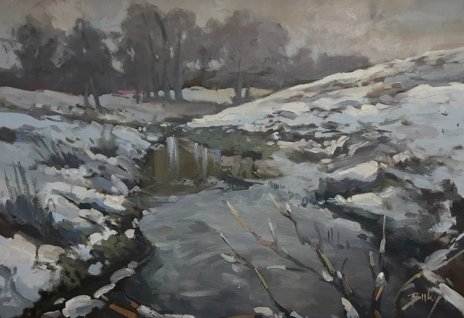 Winter Stream, painting by Szabolcs Brezovsky
