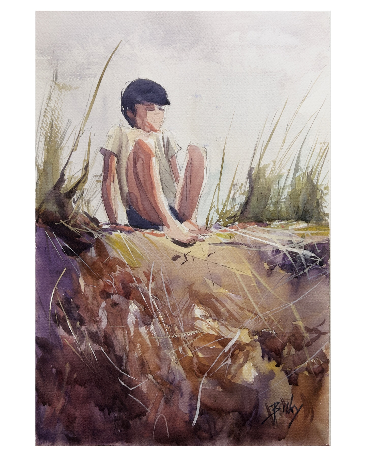 Sitting on the Dune, painting by Szabolcs Brezovsky
