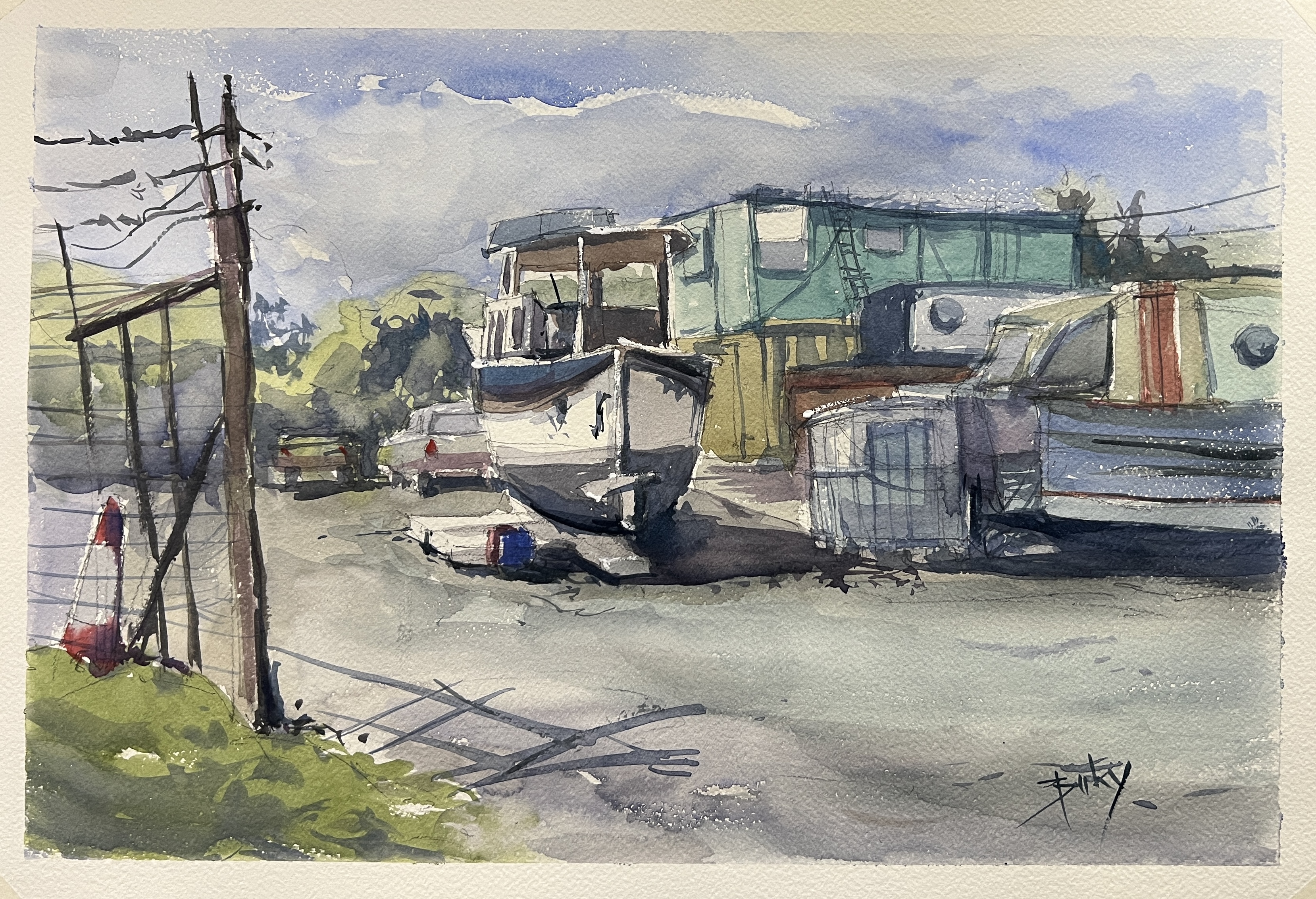 Boat Yard, painting by Szabolcs Brezovsky